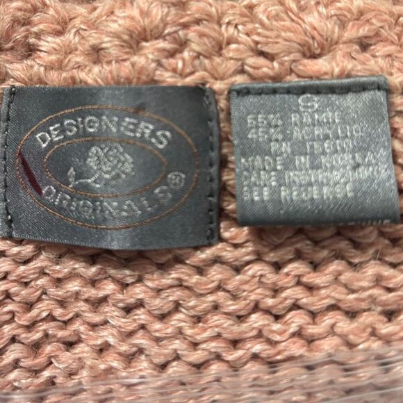 Vintage 3D Flower Knit Sweater Women Size Small Pink Purple Hem Cuff Trim Cottag - Picture 7 of 7